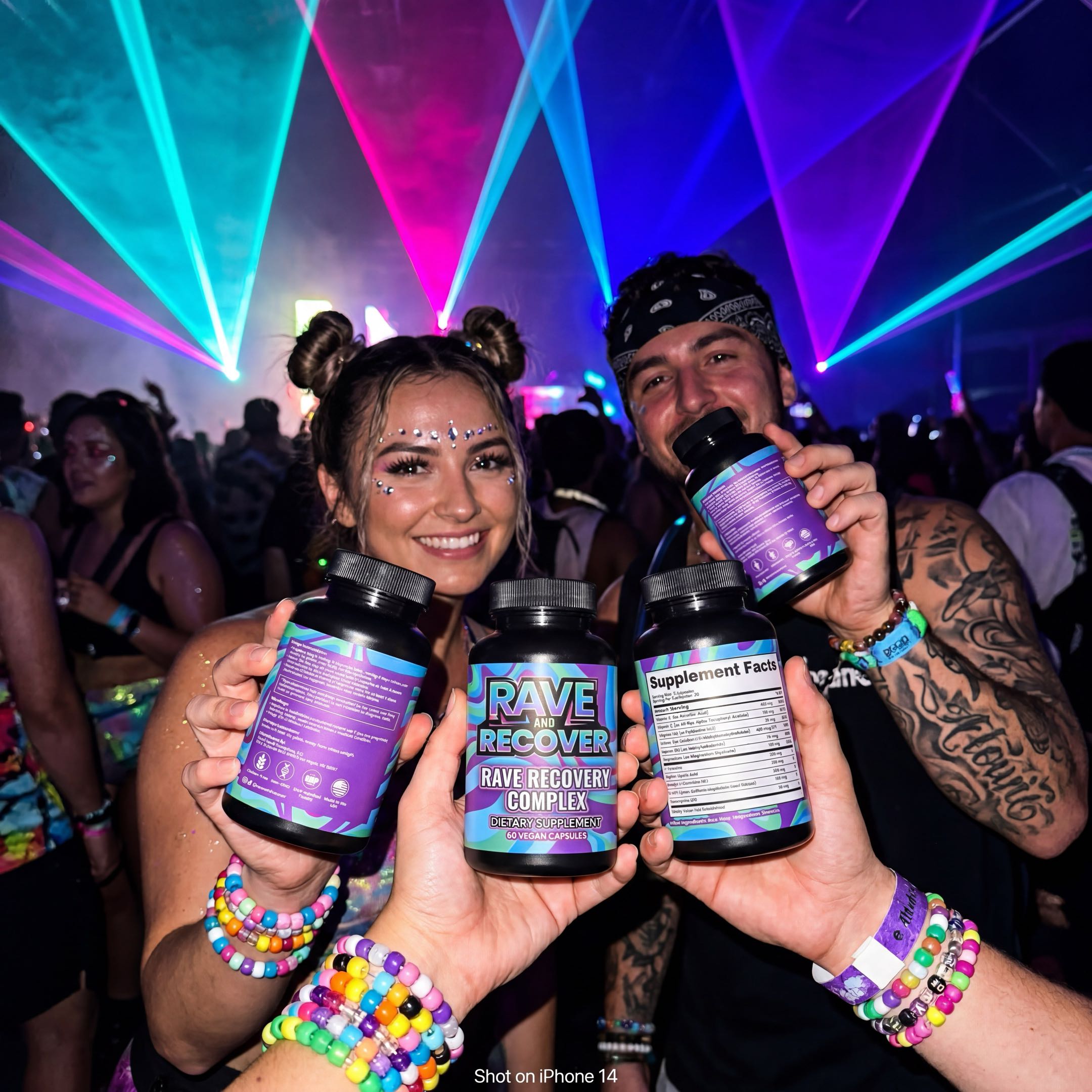 Festival-goers with Rave and Recover